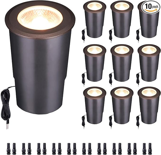 Low Voltage Inground Landscape Lights - Soft White & Bright White 5 Selectable Colors Well Light, Outdoor LED Flush in-Grade Fixture, ORB Aluminum for Floor Tree Yard 9W 700LM 10 Pack