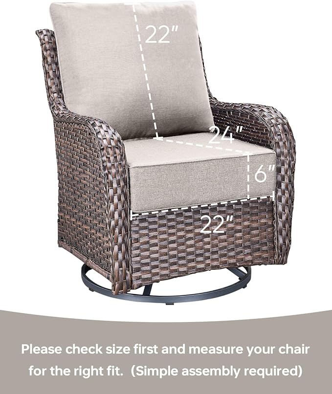 Luxury 22x24/22x25 6-Inch Outdoor Seat Cushions - Set of 2 Water Resistant Patio Chair Seat Comfortable Cushion for Rattan Dining Rocker Glider Chairs Loveseat Couch Sectional Sofa - Beige