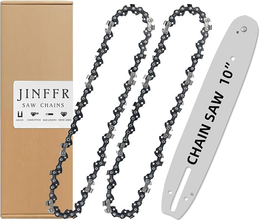 10 Inch Chainsaw Guide Bar and Chain Combo, 10" Replacement Chain for WORX WG309,10'' Chains for Sun Joe SWJ803E SWJ807E - 3/8'' .050'' 40 Drive Links (2Chain+1bar)