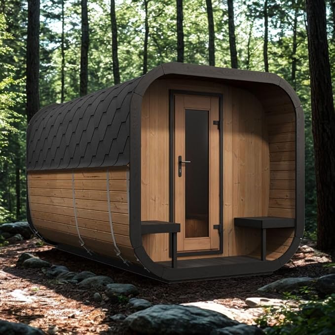 Model CL12GCP, Cube-Series Outdoor Home Sauna Suite Kit, Up to 8 Persons (Sauna Heater and Sauna Stones Included) (Drop 9 WiFi - Gold)