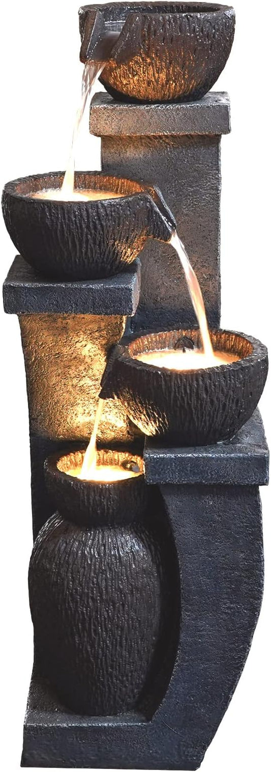 Outdoor Water Fountains Modern Garden Fountains with LED Lighting Indoor Resin Decor for Garden Patio, Deck, Porch, Backyard Home Art DéCor (37.4 inchs)