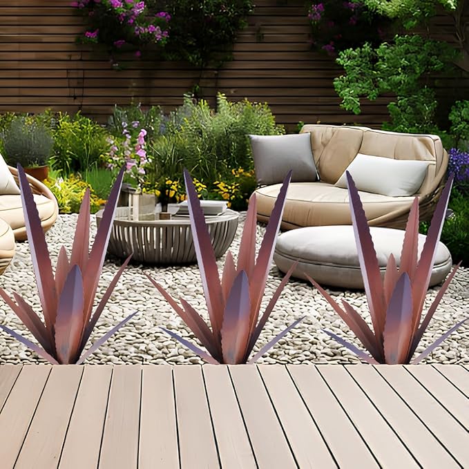 EROCK 2 Pcs Tequila Rustic Sculpture, Wind Resistant Metal Agave Plant Outdoor Home Decor, DIY Rustic Hand Painted Metal Agave Garden Art Plant Country Sculpture Statue Patio Stake Lawn Ornament Gift