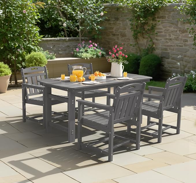 Ciokea Outdoor Patio Dining Chair Set of 2, HDPE Porch Chairs for Dining Table, All-Weather Durable Outdoor Furniture for Backyard, Garden, Lawn & Poolside, Grey