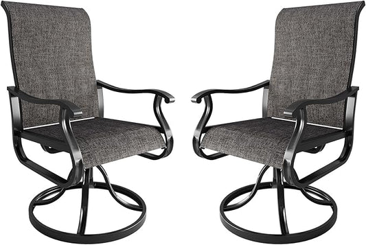Amopatio Patio Swivel Chairs Set of 2, Outdoor Swivel Rocker Dining Chairs with All Weather Textilene High Back & Metal Frame, for Backyard Deck Lawn Garden, Dark Grey