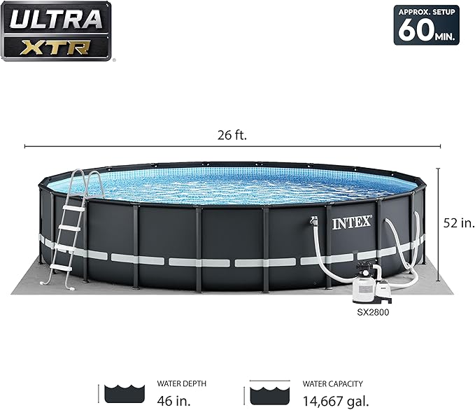INTEX Above Ground Swimming Pool Set, Ultra XTR 26ft x 52in with Sand Filter Pump - Round Frame - Heavy-Duty Outdoor Pool for Home, Backyard, and Patio