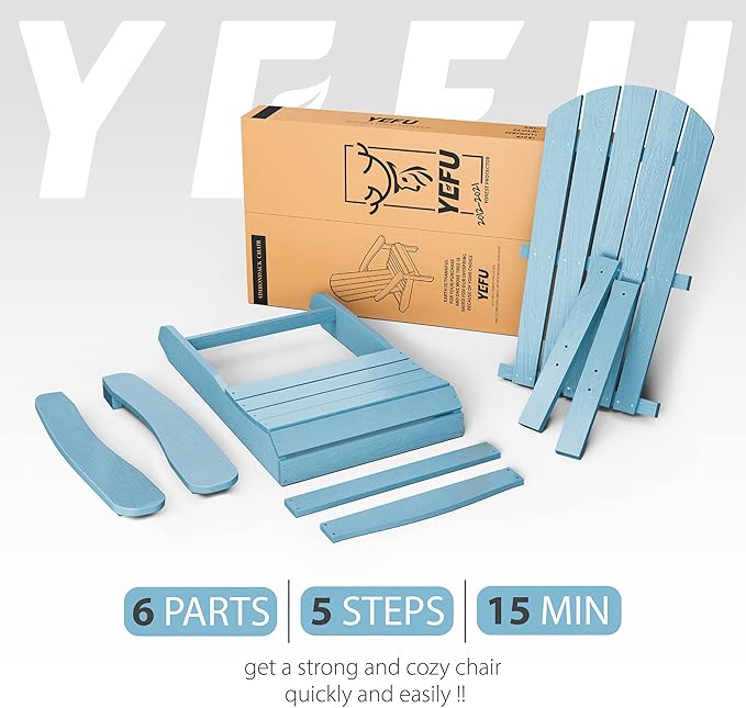 YEFU Adirondack Chairs Set of 2 Plastic Weather Resistant, Outdoor Chairs 5 Steps Easy Installation, Like Real Wood, Widely Used in Outdoor, Patio, Fire Pit, Deck, Outside, Campfire Chairs (Blue)