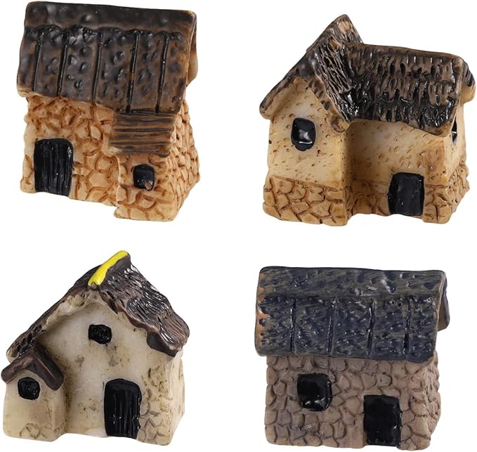 KESYOO 4pcs Miniature Gardening Landscape Resin Micro Village Houses for DIY Bonsai Terrarium Crafts