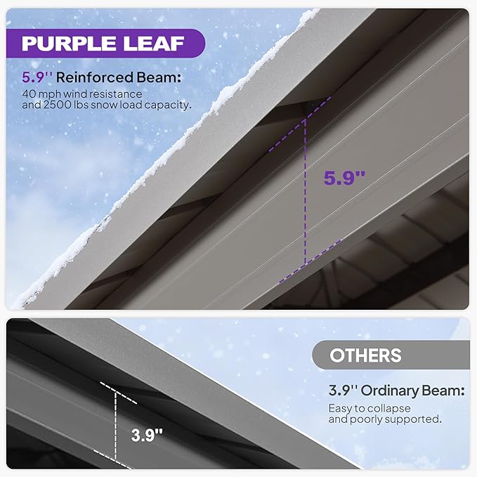 PURPLE LEAF 12' x 14' Outdoor Hardtop Gazebo, Champagne Aluminum Gazebo with Galvanized Steel Double Roof, Curtains and Netting for Patio Lawn and Garden