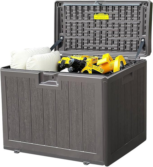 33 Gallon Deck Box Outdoor Watherproof Storage Cabinet for Outdoor Indoor Use,Lockable Storage Box for Package Delivery,Patio Furniture,Pool and Garden Accessories,Dark Brown