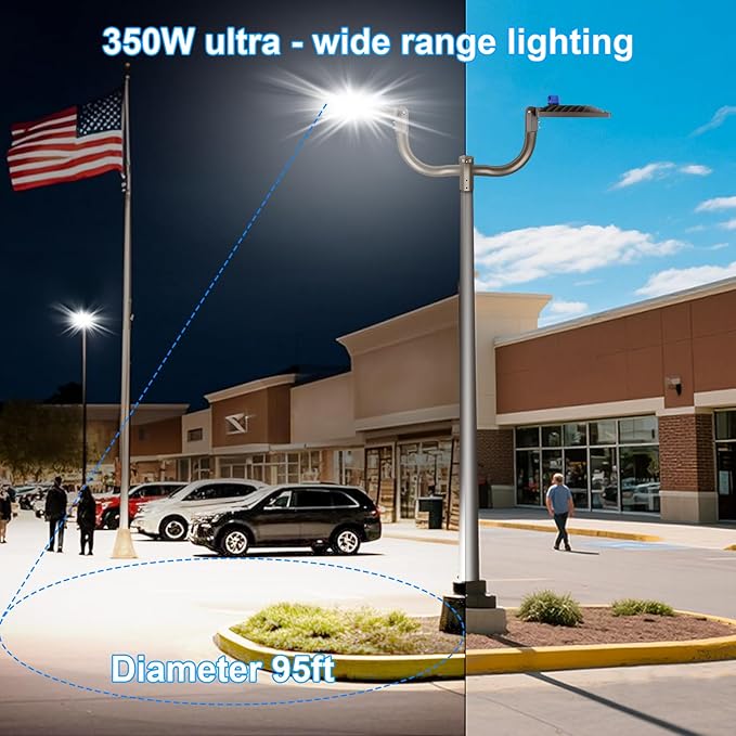ledmo 350W LED Parking Lot Light Adjustable Slip Fit Mount LED Parking Lights Photocell Super Bright Waterproof Outdoor Street Commercial Area Lighting 52500lm 3 Pack for Sport Yard Stadium