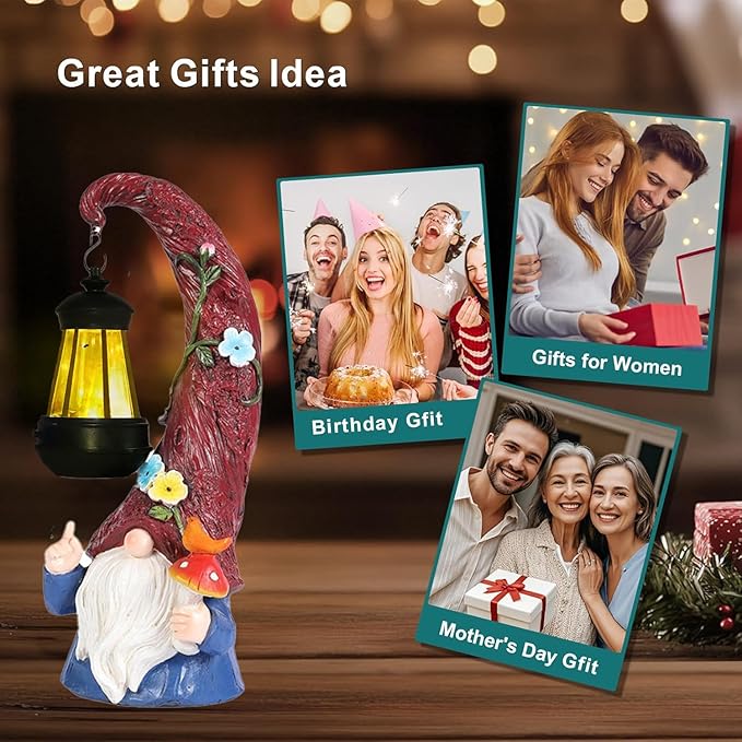 Garden Gnome Statue with Solar Light,Gnomes Decorations for Yardfor Yard, Porch Lawn, Patio – Funny Gnome Decor Gifts for Women, Mom, Grandma, Housewarming Home Decor Gifts Thanksgiving.