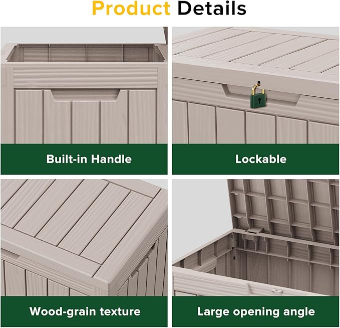 45 Gallon Resin Deck Box, Waterproof Outdoor Storage Bin for Patio, Poolside, and Garden, Lockable & UV-Resistant, Ideal for Small Spaces, Grey