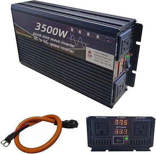 3500W Power Inverter 72V DC to 110V AC Converter with LED Display Dual AC Outlets Dual Fans Radiating for RV, Camp, Boat and Home Emergency Portable Pure Sine Wave Inverter (LED Screen, 3500W 72V)