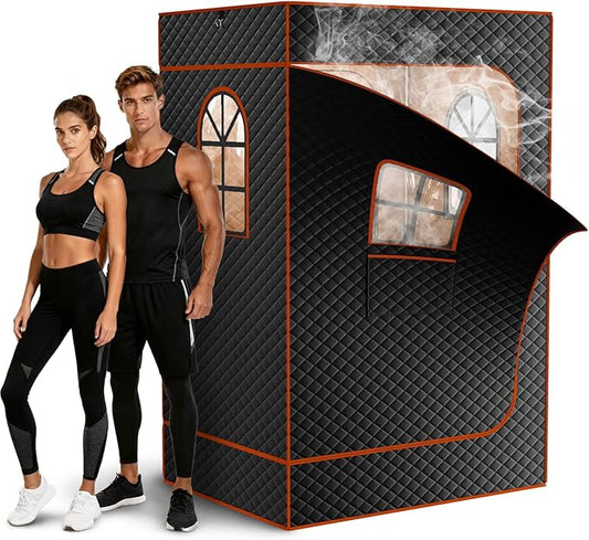 DoCred Upgraded 2 Person Portable Sauna Box, Extra Large Portable Steam Sauna for Home,Personal Sauna Tent Full Body with 2 Steamers, 2 Folding Chair,Remote Control