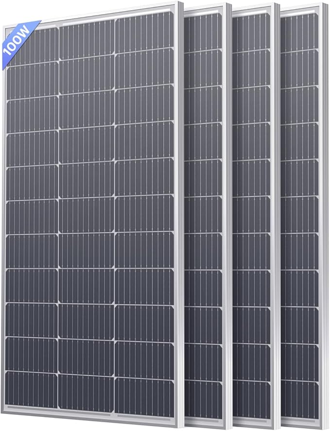 400W Solar Panel, 4 Pcs 12V 100 Watt Solar Panel with High-Output Design, High Efficiency Monocrystalline PV Module,Ideal for RV,Rooftop,Home, Farm, Off-Grid Cabin,Emergency Backup(4PCS)