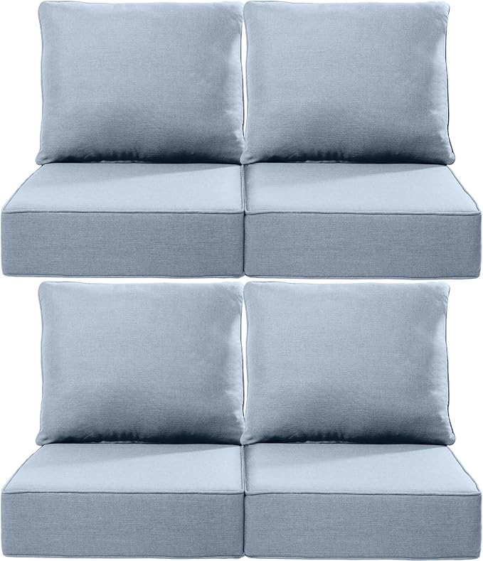 Luxury 24x24x6 Inch Outdoor Chair Cushions Set of 4 - Heavy Duty Water-Resistant Comfortable Cushion for Patio Furniture Set Dining Gliding Rocking Chairs Loveseat L-Shape Sofa - Baby Blue