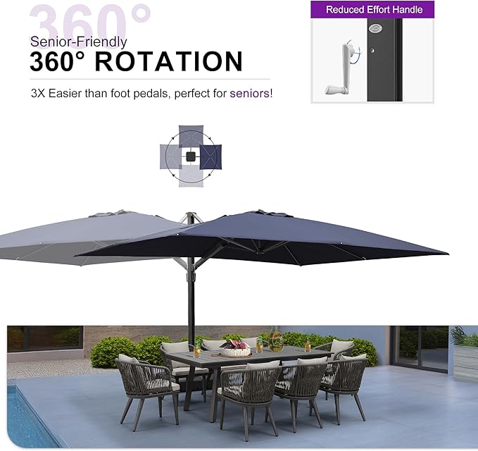 PURPLE LEAF 10' X 13' Patio Umbrella Large Rectangle Outdoor Aluminum Offset Umbrella with 360-degree Rotation Cantilever Umbrella for Garden Deck Backyard Pool Navy Blue