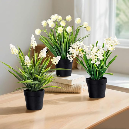 3 Pack Fake Small Plant Artificial Potted Flowers for Home Decor Fake Flower Plant Greenery Mini Faux Plant for Indoor Bedroom Living Room Office Shelf Bathroom Farmhouse Decor (Type 5)