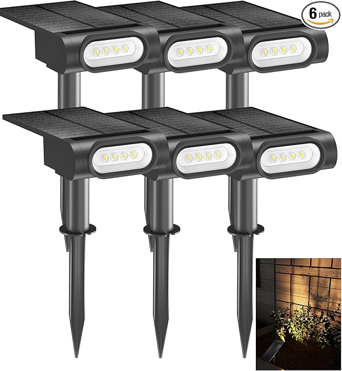 EZVALO Solar Spot Lights Outdoor Waterproof IP67, 3 Lighting Modes Landscape Spotlights, Efficient King-Size LEDs, Solar Powered for Garden Yard Pathway (6Pack-Warm White)