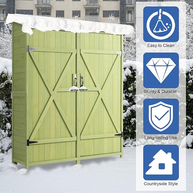 Outdoor Storage Shed, Wooden Garden Shed Lockable Tool Cabinet with Waterproof Roof Large Garden Shed with Adjustable Shelves, Outside Vertical Tall Tool Shed for Yard Patio Lawn Deck