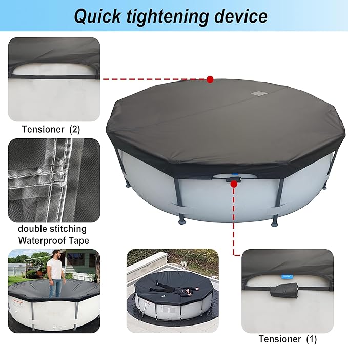 28 Ft Pool Cover, with Automatic Drain Round Pool Cover, One-Piece Quick Installation and Removal Above Ground Pool Cover, Preventing Waterlogging, UV Protected Solar Swimming Pool Cover
