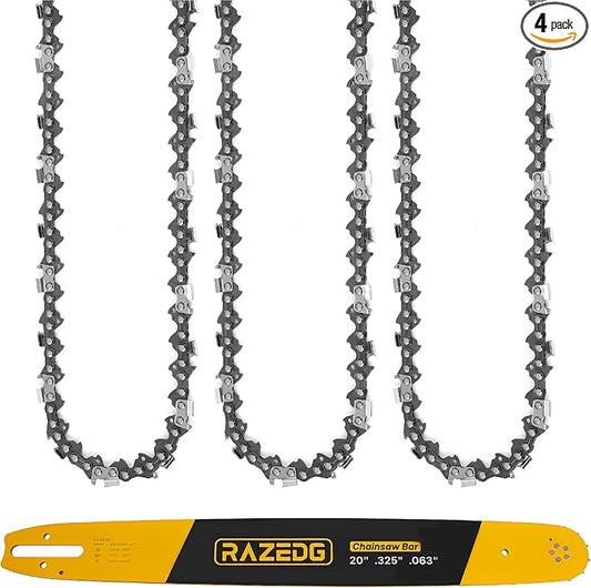 20 Inch Chainsaw Bar and Chain Combo, .325" Pitch, 063" Gauge, 81 Drive Links Fits Stihl MS290 MS271 MS291 MS261 MS270 MS280 024 026 028 029 030 036 039 and More (1 Bar + 3 Chains)