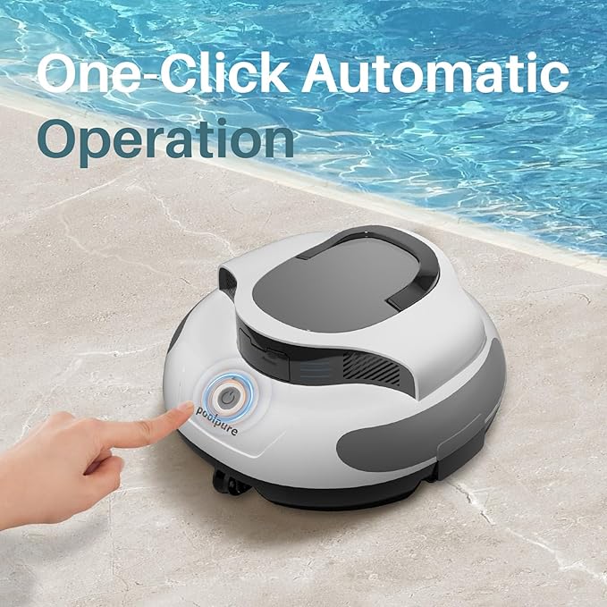 POOLPURE AquaGuard SE II Cordless Powerful Pool Vacuum (Dual Motors) 5000mAh Battery, 120-Min Non-Stop Clean Most Runtime per Dollar Auto-Clean for Flat Pools Up to 1000 Sq.Ft