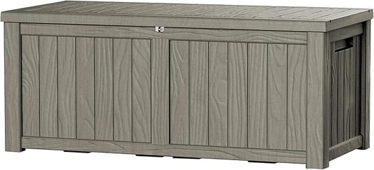 TARKARI 180 Gallon Lockable Resin Deck Box, Waterproof & UV-Resistant Outdoor Storage Box for Outdoor Cushion Storage, Garden Tools & Pool Accessories Storage, Gray