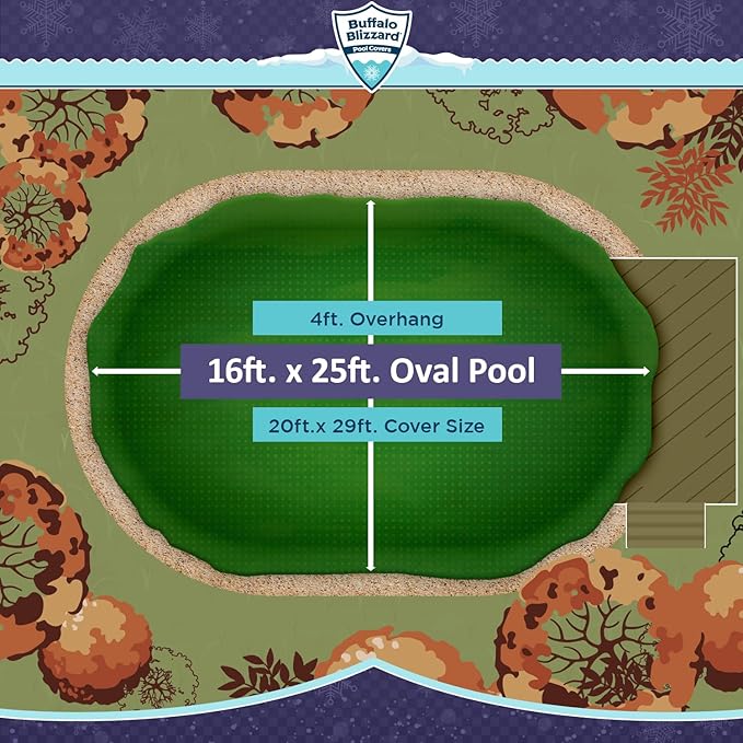 Buffalo Blizzard Ripstopper 16 x 24/25 ft Oval Winter Pool Cover | Green Heavy Duty Cover for Above Ground Swimming Pools | Easy to Install | Cold & UV Resistant | Shields from Seasonal Debris