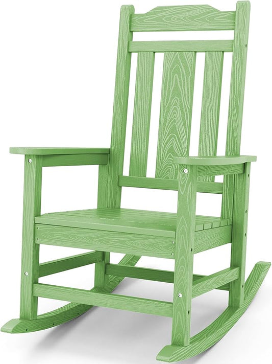 SERWALL Outdoor Rocking Chair, Patio Rocking Chairs for Porch, HDPE Rocking Chair Outdoor for Adults, Heavy Duty Front Porch Rocker, Mint