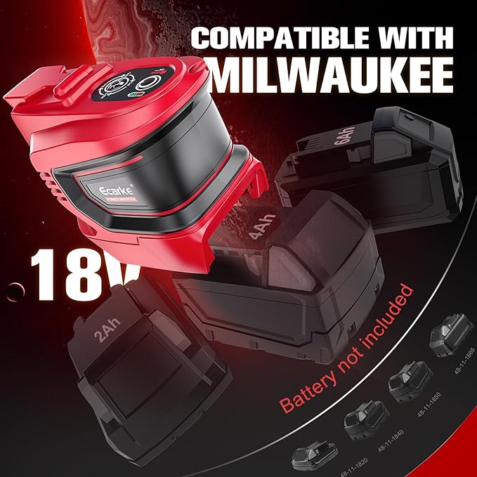 200W Power Inverter Compatible with Milwaukee 18V Battery, Ecarke DC 18V to AC 110V Battery Inverter, Portable Power Station Generator, Charger Adapter Powered Outlet 2 USB Ports &Type-C&AC Outlet