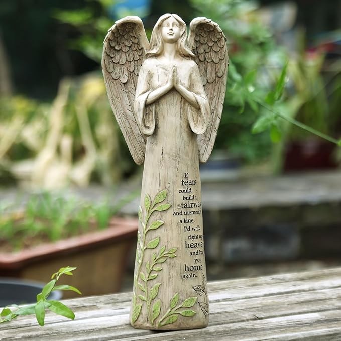 DUSVALLY Angel Garden Statues Outdoor Resin Statue Decoration, Praying Commemorating Memorial Decor, Healing Angel Gifts, 13 inches