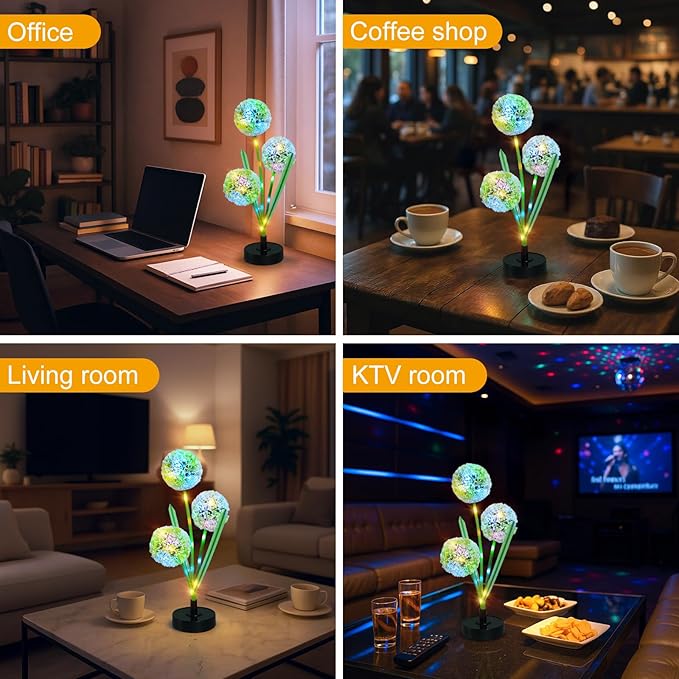 Solar Flowers Lights - Upgraded Outdoor Dandelion Flowers Lights, 7-Color Changing & Waterproof Outdoor Solar Lights for Garden, Patio, Backyard,Party and Office (Dandelion, 4)