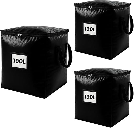 3 Pack 190L Storage Bags for Clothes, Moving Bags Heavy Duty Extra Large with Reinforced Handle, Storage Containers for Organizing Bedding, Blanket, Sheets, Pillows, Toys, Christmas Decorations