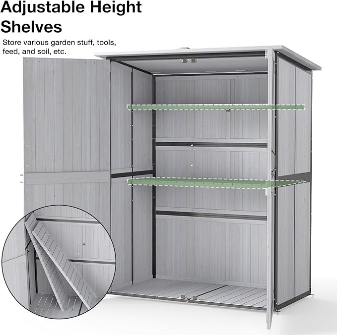 Outdoor Storage Shed with Floor, Waterproof Storage Cabinet with Metal Frame, Adjustable Shelves, Garden Shed for Backyard Garden Patio Lawn - White