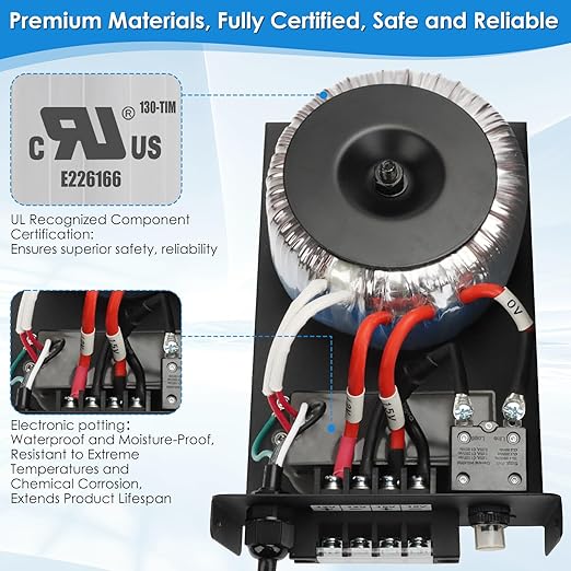 400W Low Voltage Landscape Transformer with Timer & Photocell for Landscape Lighting, 120V to 12V/14VAC, Stainless Steel, Weatherproof Smart Transformers for Outdoor Yard Lights, Path Lights