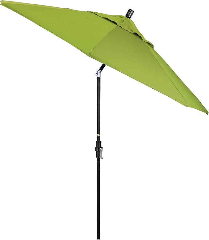 California Umbrella 9' Round Aluminum Pole Fiberglass Rib Market Umbrella, Crank Lift, Collar Tilt, Black Pole, Sunbrella Spectrum Mist