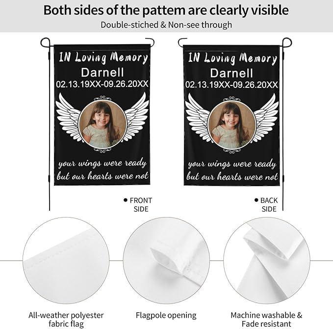 Custom Memorial Flag Personalized Garden Flag for Cemetery in Loving Memory with Photo Name Date Memory Garden Flags For Loss of Loved One Lawn Outdoor Double Sided Yard Flags (Memorial Funeral Flags 2, 12x18(in))