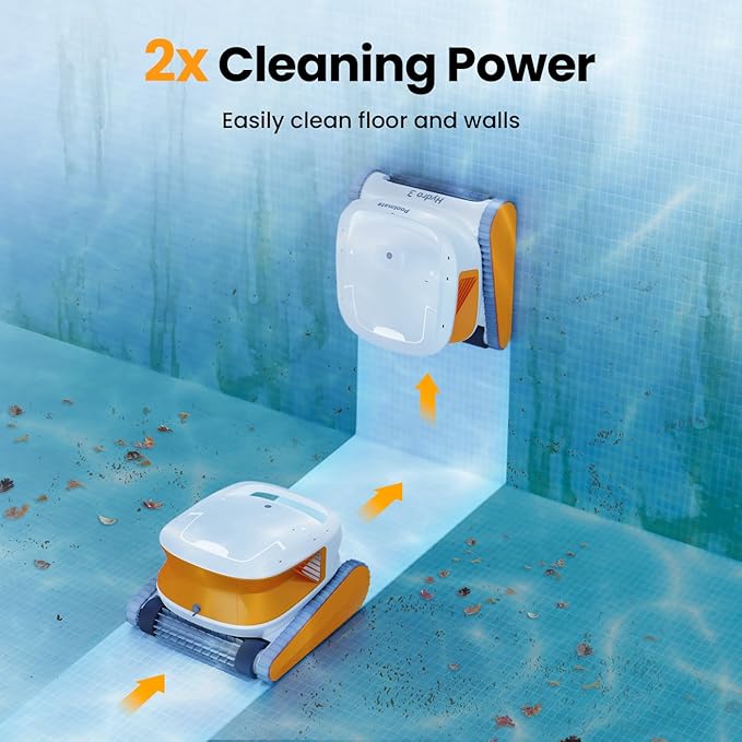 2025 Hydro3 Robotic Pool Cleaner for Inground/Above Ground Pools, 150W Cordless Pool Vacuum, Max 200min Runtime, 4.1L Filter Basket, Auto Waterline/Wall Cleaning, Max 1076 sq.ft Coverage