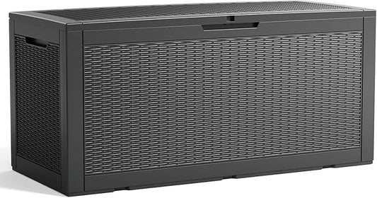 120 Gallon Outdoor Storage Box,Waterproof Lockable Resin Deck Box,Storage Container with Reinforced Support for Patio Cushions, Furniture Supplies, Garden Tools, UV-Resistant Outdoor Chest (Black)