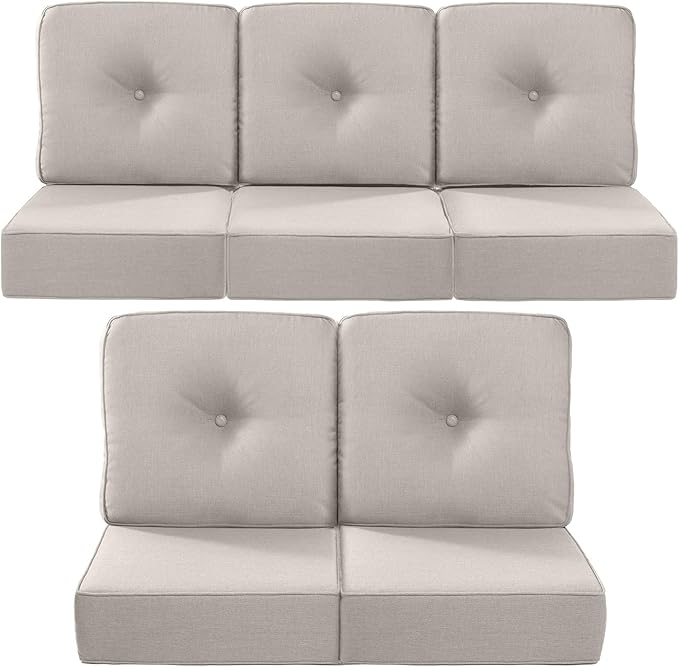 Luxury 22x24/22x25 6-Inch Outdoor Cushions for 5 Peice Patio Furniture Set - Set of 5 Water Repellent Pillow for Wicker Rocking Swivel Chairs Loveseat Couch Sectional Sofa - Beige
