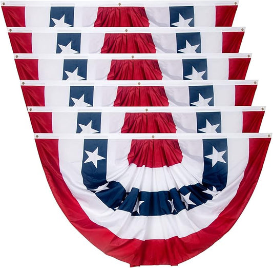 3x6 Ft USA Pleated Fan Flag, American US Flag Bunting for Outside, Patriotic Half Fan Banner Flag with Brass Grommets for 4th of July Indoor Outdoor Decorations,6 pack