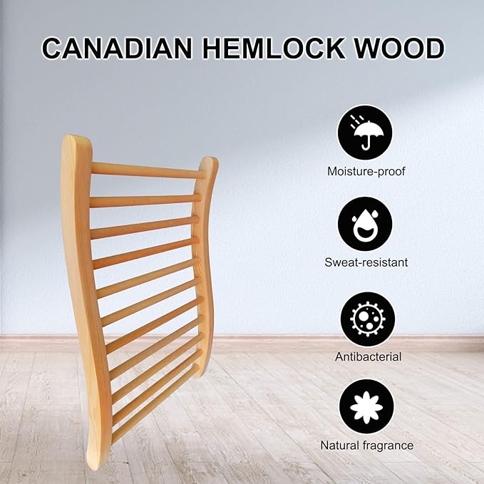 Sauna Backrest Ergonomic S-Shape Support Backrest, Canadian Hemlock Wood Sauna Accessories for Barrel and Infrared Sauna, Pack of 1, Small, 13" W*20.47" H