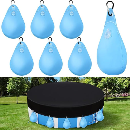 Hungdao 6 Pack Pool Cover Weights with Hooks Above Ground Hanging Water Bags Leakproof Thick PVC Swimming Pool Cover Tarp Weights Winter Antifreezing for Above Ground Closing Kit, 13.5 x 9 Inch