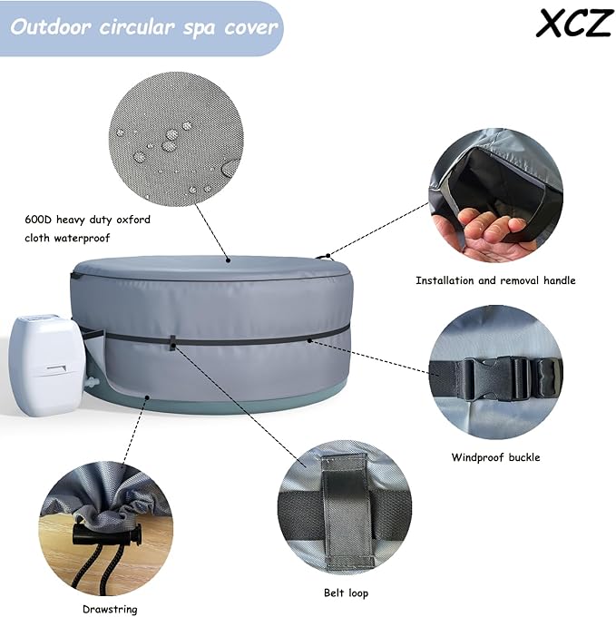 Portable Hot tub Cover, Inflatable Hot tub Full Coverage - Waterproof, Sun Protection, dust Proof, Suitable for 85 "Portable Outdoor spa, Round(Gray, Cover only)