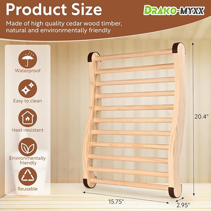 Upgraded Sauna Backrest Sauna Accessories, S-Shaped Design with Non-Slip Pads, Handmade Infrared Sauna Kit, 2 in 1 Thermometer Hygrometer (Fahrenheit) Temperature: 70-250°F, Humidity: 0-100%