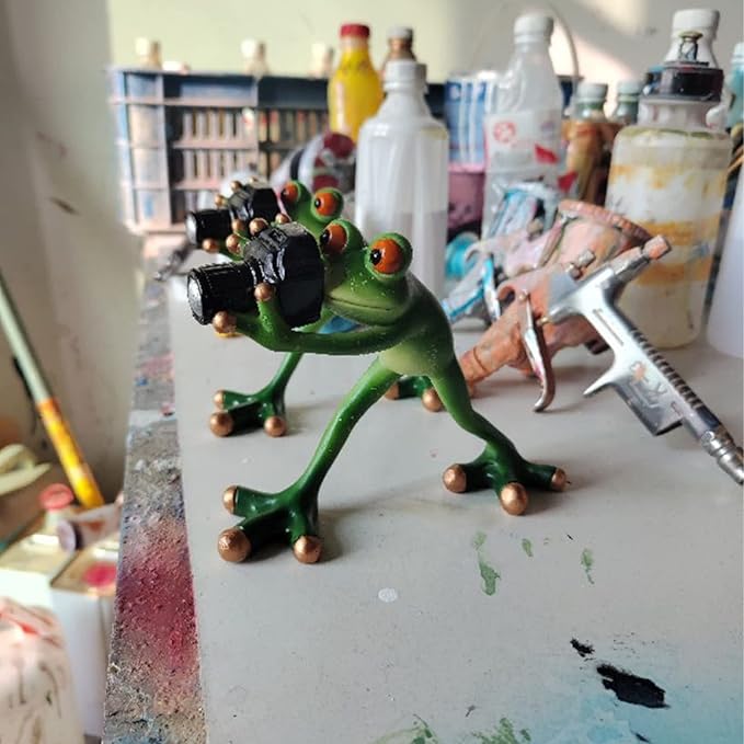 Outdoor Decor Garden Frog Gifts, Paparazzi Camera Decor, Resin Crafts for Shelves Table Desk, Statues for Garden