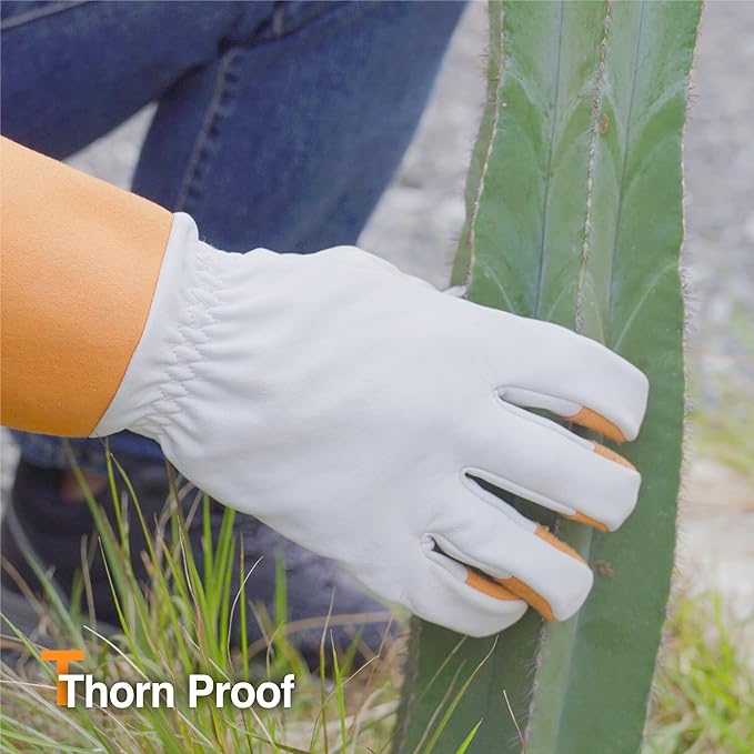 DEX FIT FG310 Gardening Gloves for Women & Men, Long Thorn Proof Leather Sleeves Protection, Comfortable, Durable for Cactus, Rose Bush Pruning and Garden and Yard Work; Orange XL (10) 1 Pair