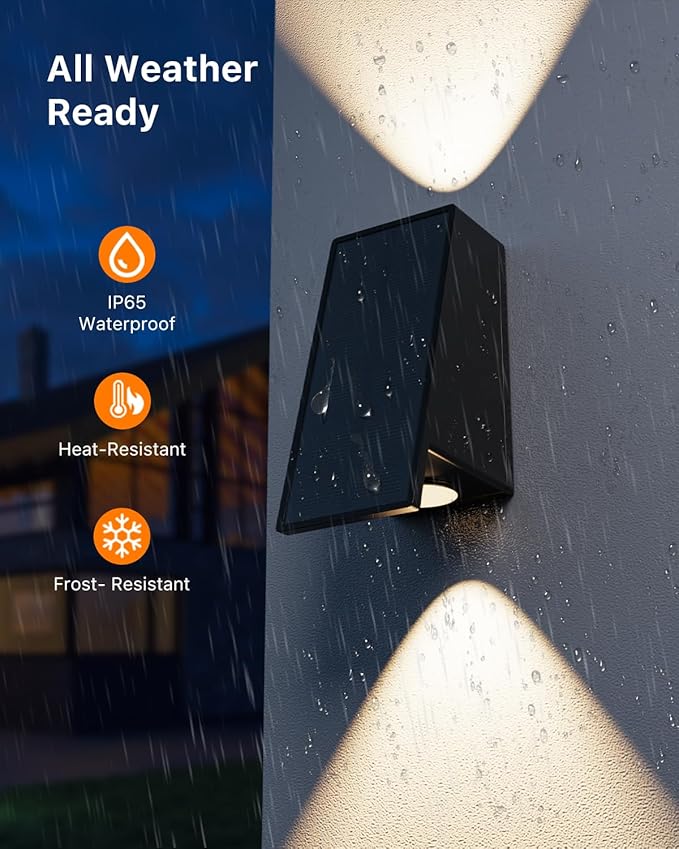 8 Pack Solar Powered Fence Lights Outdoor Waterproof Wall Mount Up and Down LED Decorative Lamps for Outside Patio, House, Backyard, Porch, Deck, Garden with Bright Lens Easy to Install (Warm White)