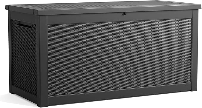 Vixzen 320 Gallon Resin Deck Box, Lockable Outdoor Storage Box for Patio Cushions Storage Furniture,Garden Tools, Pool Supplies, Weatherproof and UV Resistant- Black
